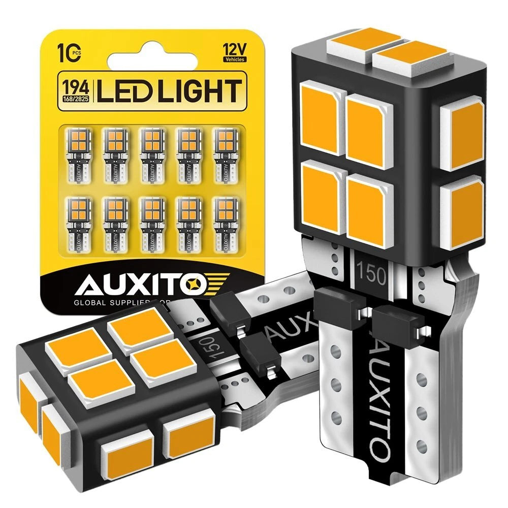 10X Amber AUXITO 175 2825 Light Bulb Super Bright 168 194 T10 LED Parking 3000K AUXITO