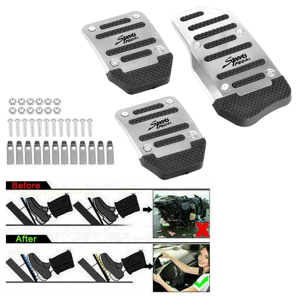 3Pcs Aluminum Non-slip Gas Brake Pedals Pad Cover Set for Manual Car Universal 6B93BC-57
