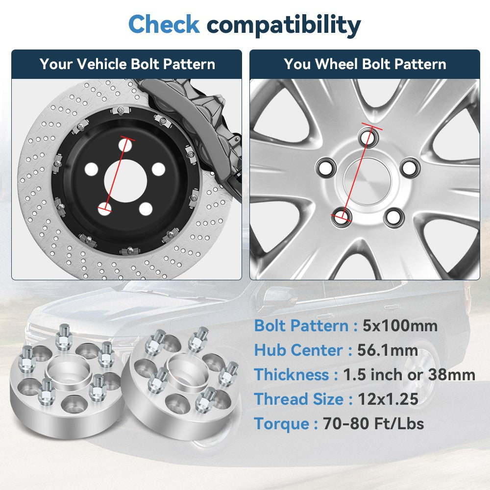 1"/ 1.5"/ 2" 5x100 Hubcentric Wheel Spacers 12x1.25 For Subaru Impreza Legacy 6B93BC-57