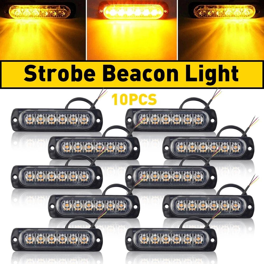 10X 6 Amber Car Truck LED Strobe Emergency Beacon Warning Hazard Flash Light Bar 6B93BC-57