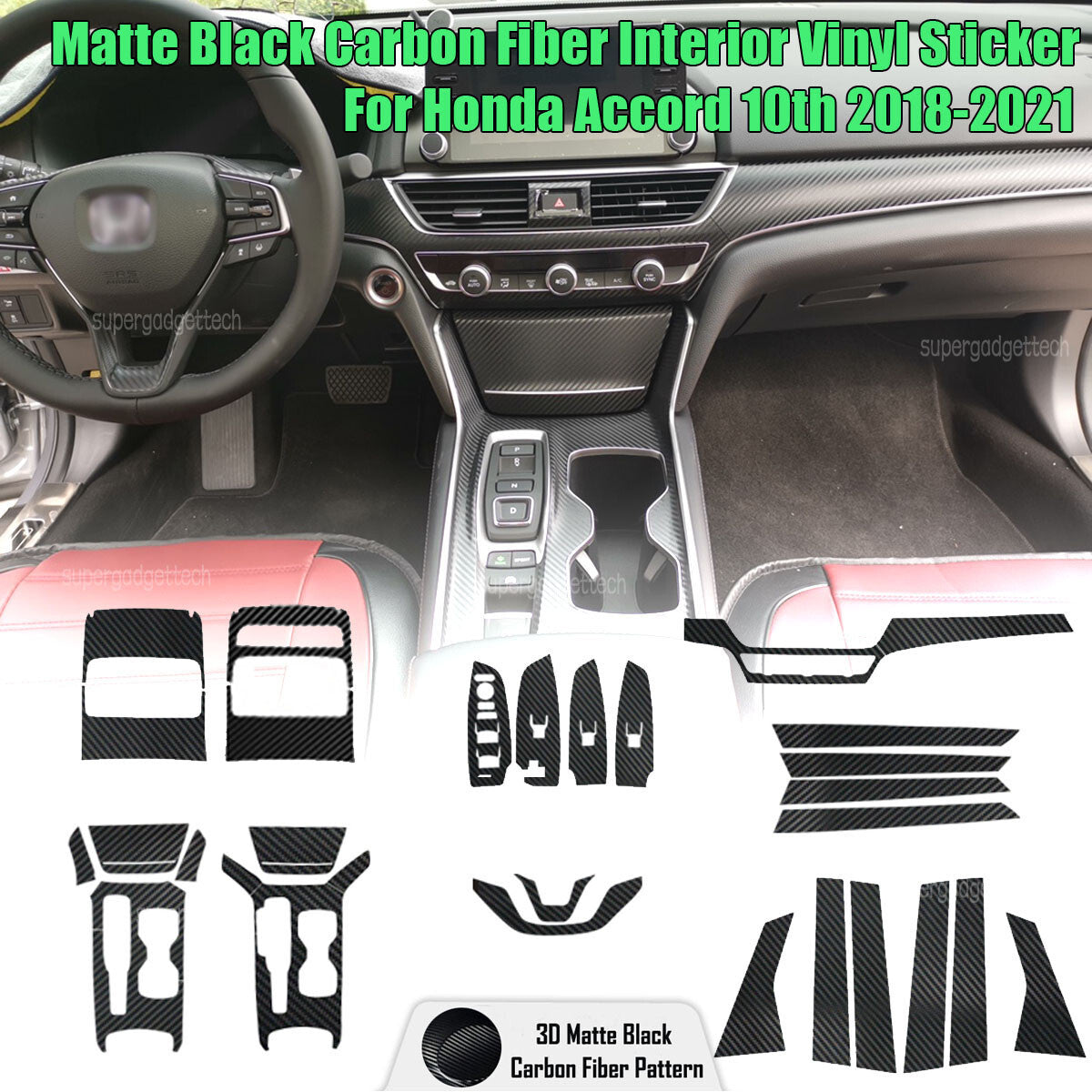 Carbon Fiber Pattern Center Console Molding Sticker Decals For Honda Accord 10th