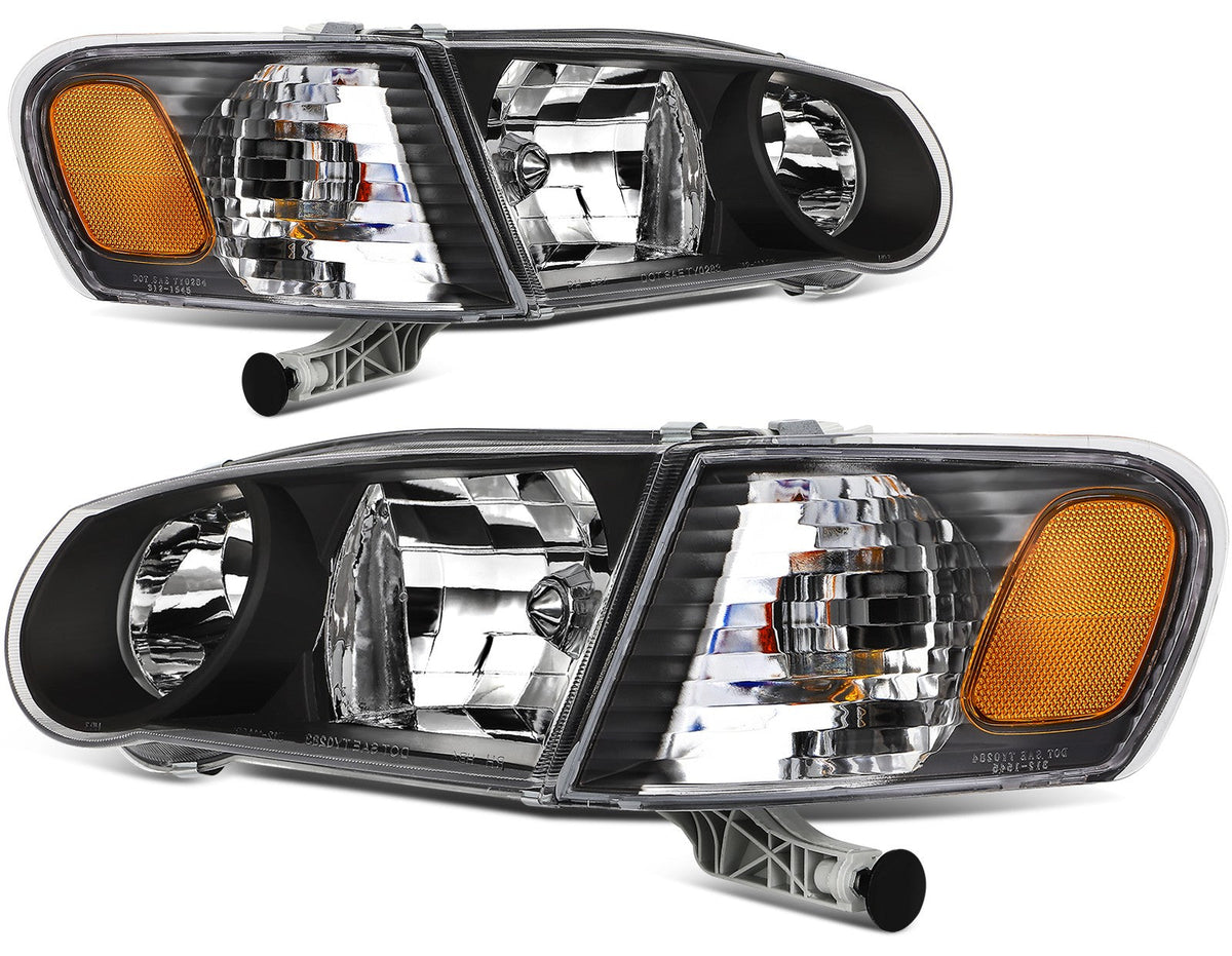 Pair Halogon Headlights Assembly For 2001-2002 Toyota For Corolla Black Amber KOEEP