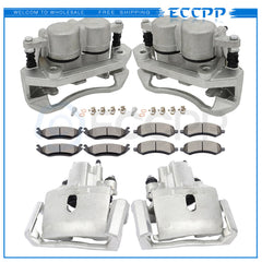 Front Rear Brake Calipers Brake Pads Set 12Pcs For 2007-2009 Chrysler Aspen 6B93BC-57