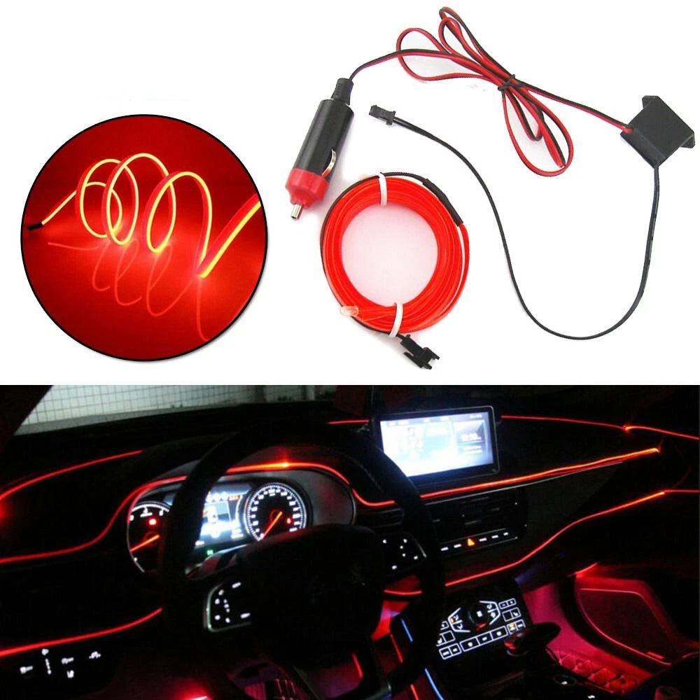 6.6FT LED Red Car Interior Decor Atmosphere Wire Strip Light Lamp Accessories 6B93BC-57