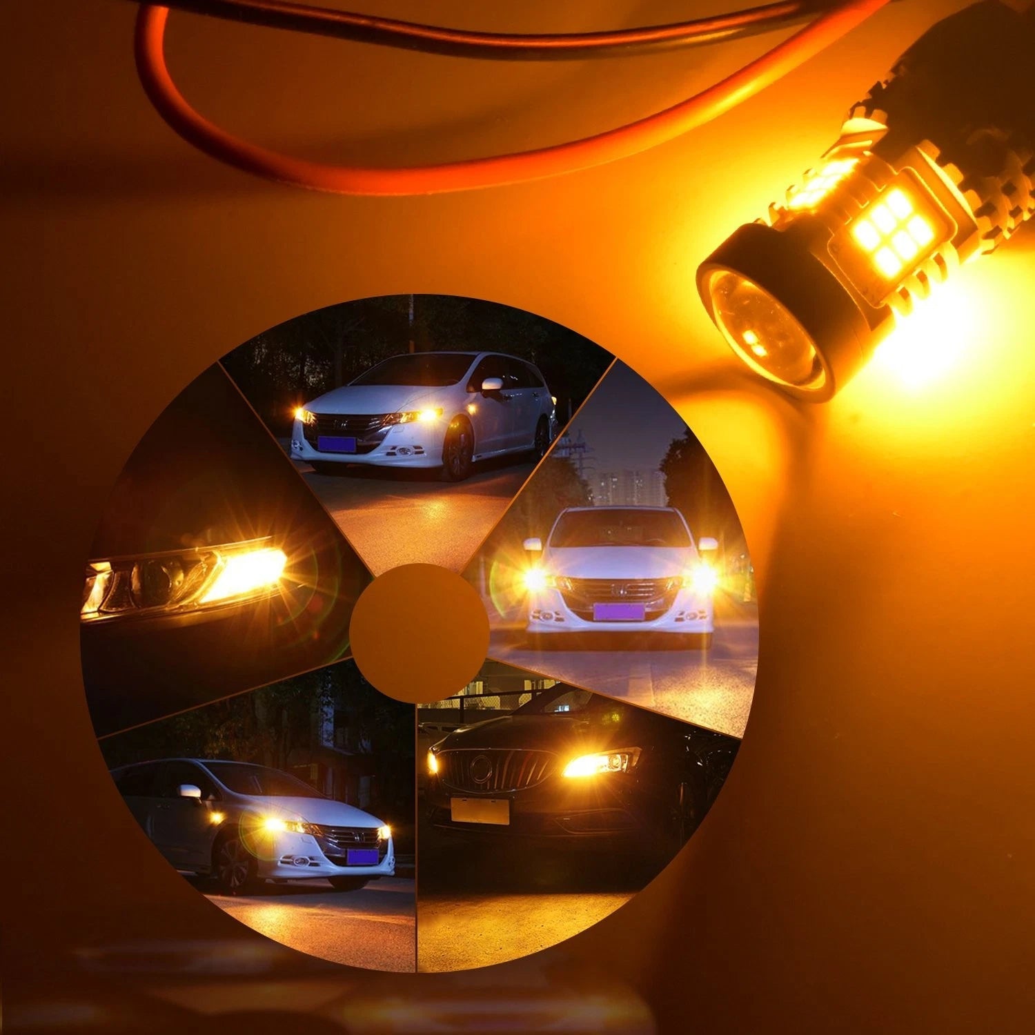 2X 7443 LED Error Free Canbus Front Turn Signal Parking Light Bulbs Amber Yellow 6B93BC-57