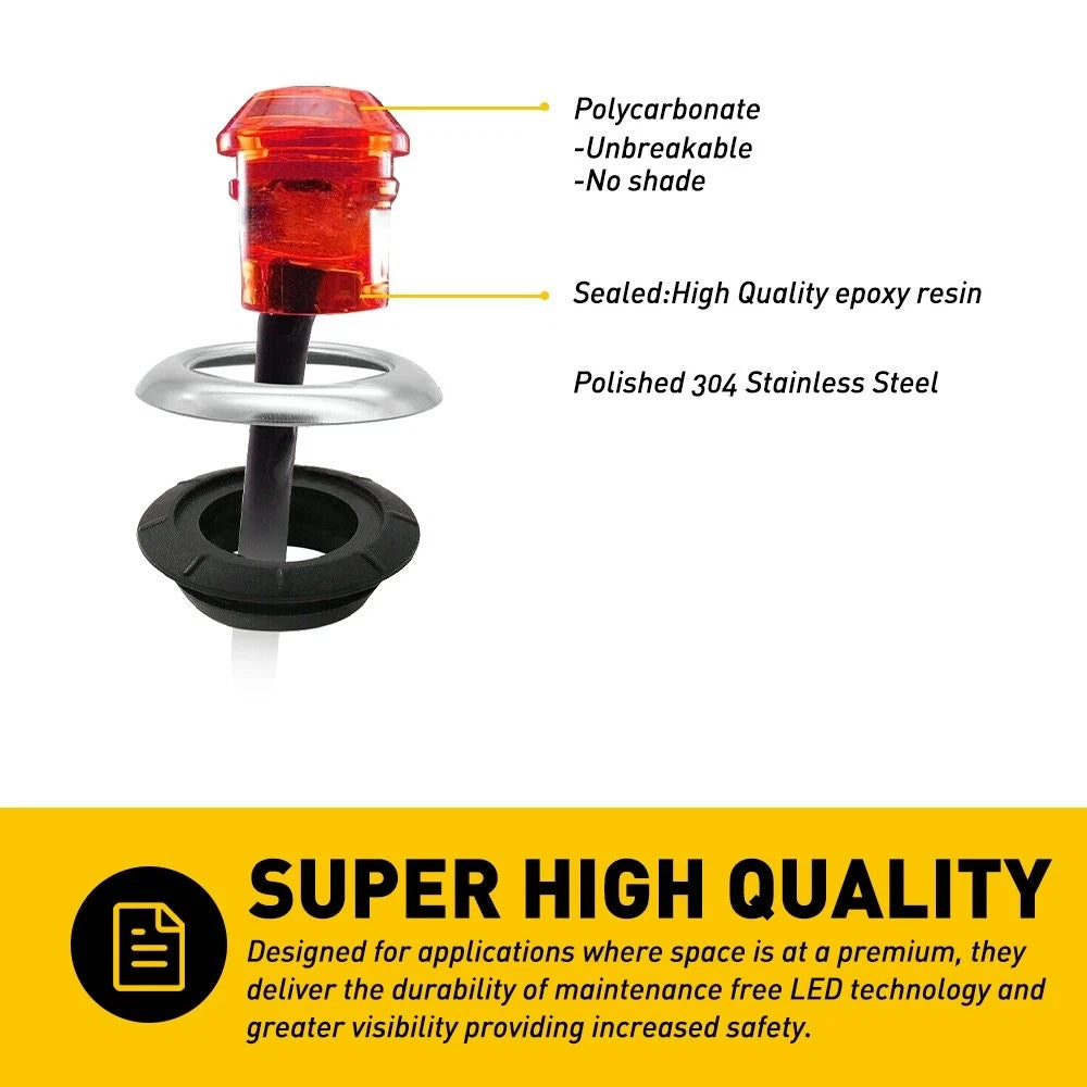 40X 3/4" Amber Red Side LED Marker Light With Base Stailness for Truck Trailer 6B93BC-57