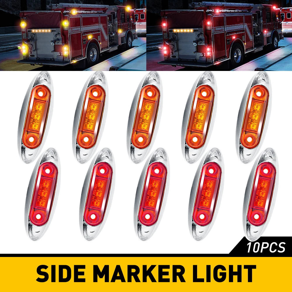 10x Amber+Red LED Side Light Marker Clearance Light for Trailer Truck RV Camper 6B93BC-57