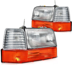 Pair Kit Headlights For 1992-1997 Ford Bronco F-150 F-250 F-350 Chrome Amber 6B93BC-57