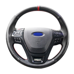 Carbon Fiber&Leather Steering Wheel Red Stitch Wrap Cover For Ford Ranger 16-19