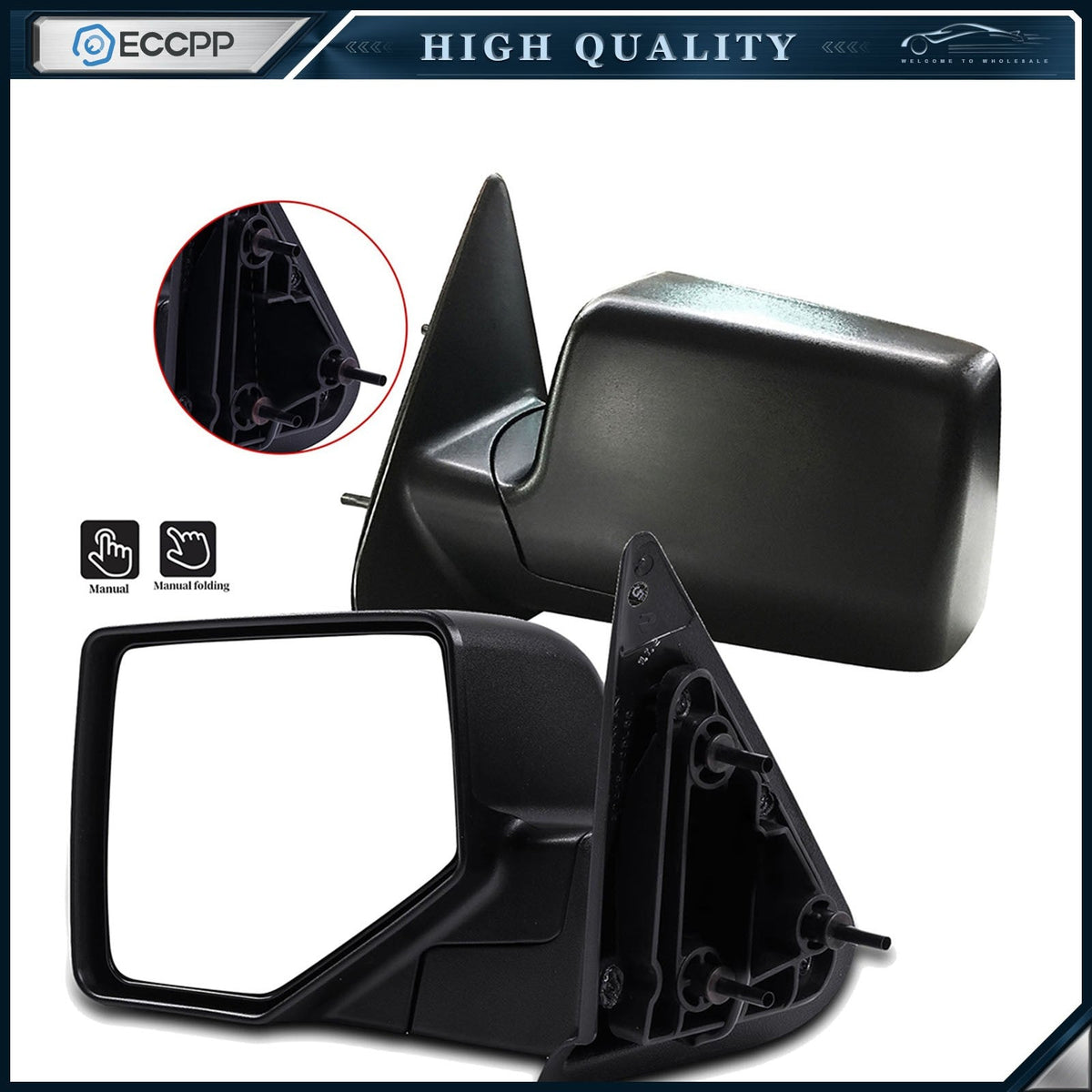 Pair Manual Mirrors For 06-11 Ford Ranger Pickup Black Manual Flod LH+RH Side 6B93BC-57
