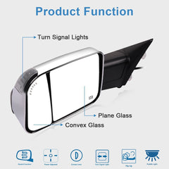 Chrome Tow Mirrors For 09-17 Dodge Ram 1500 Power Heated LED Signal Temp Sensor