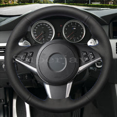 Black Perforated Leather Hand Sew Wrap Steering Wheel Cover for BMW E60 E61