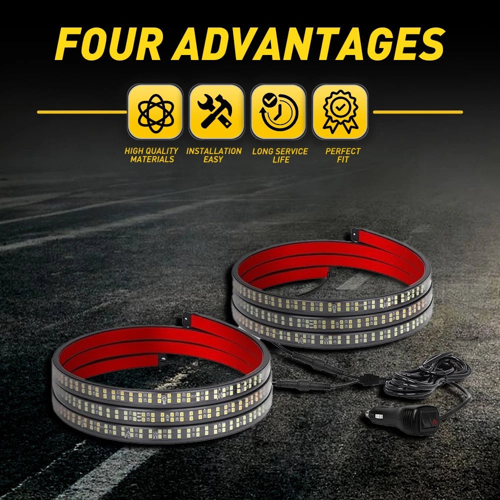 2x 60" Emergency Truck Tailgate Strobe Lights Strip Tail Light Bar Amber White A 6B93BC-57