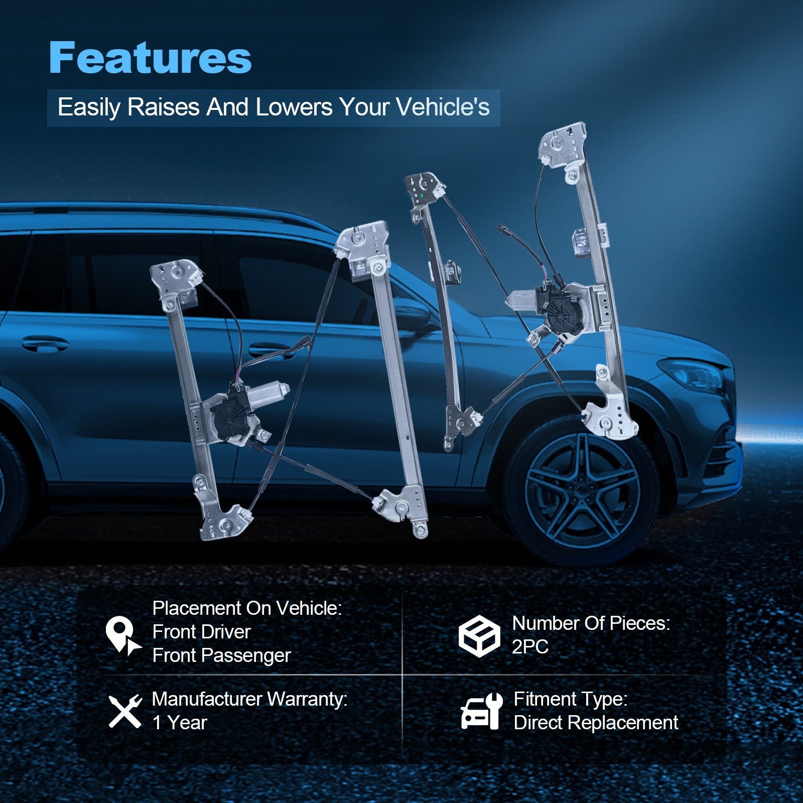 For 2006-2008 Lincoln Mark LT Front LH RH Power Window Regulator With Motor 6B93BC-57