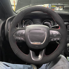 Black Suede Leather Steering Wheel Hand-stitch on Wrap Cover For Dodge Charger