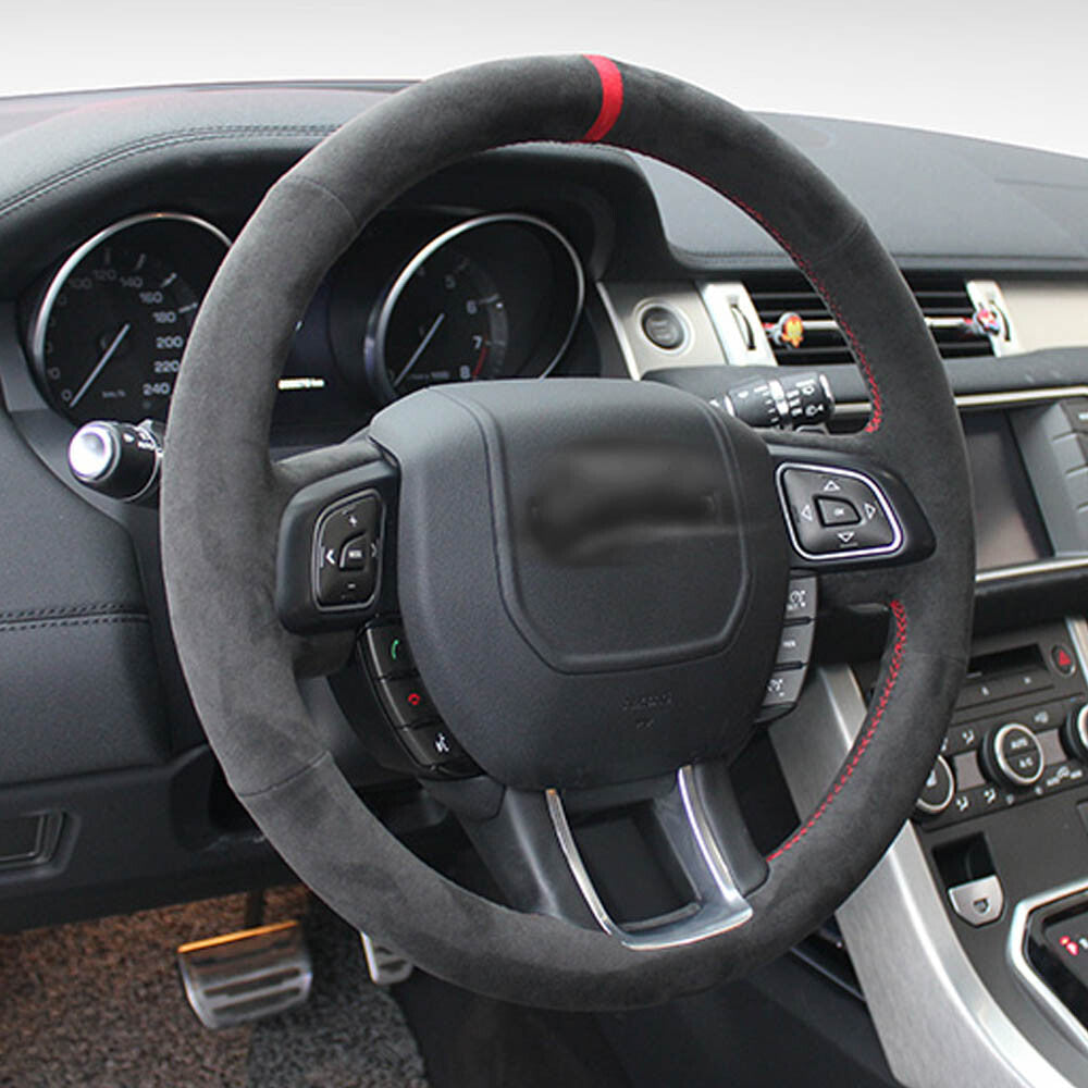 Black Suede Leather Steering Wheel Hand-stitch on Cover For Land Rover Evoque 6B93BC-57