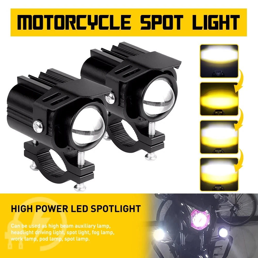 2Pcs Bi-colors Motorcycle LED Spotlight Headlight Driving Auxiliary Fog Lamps EA 6B93BC-57
