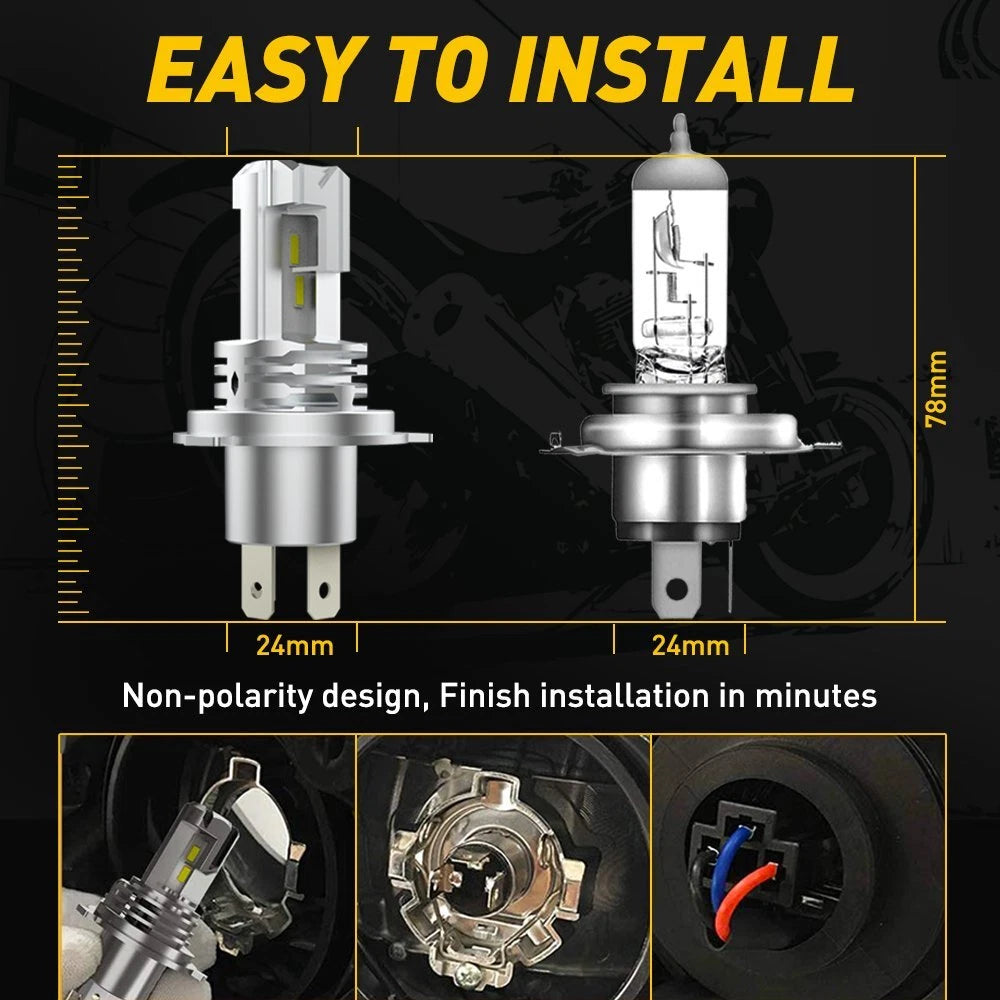 2X H4 LED Bulb HID White 360° Hi/Low Beam Motorcycle Headlight Super Bright EOA 6B93BC-57