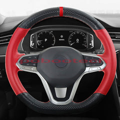 3D Carbon Fiber&Hole Leather Steering Wheel Hand Sewing Wrap Cover For VW Polo