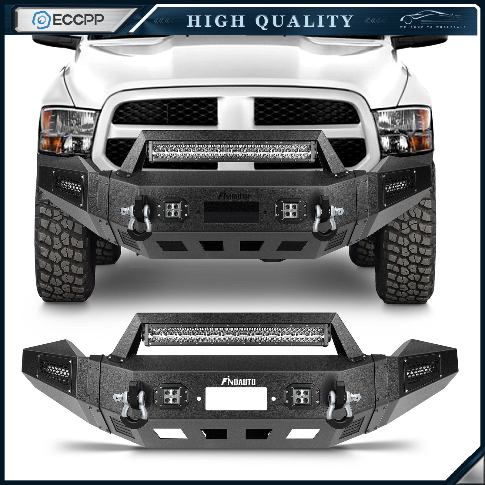 ECCPP Steel Front Bumper w/ Winch Plate & Fog Light For 2013-2018 Dodge Ram 1500 6B93BC-57