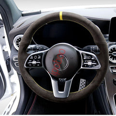 Suede Leather Yellow Thread Steering Wheel Hand Sewing Wrap Cover For Benz W177