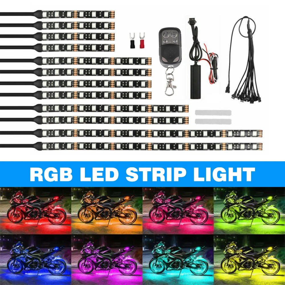 RGB Motorcycle LED Strip Lights Under Glow Neon Kit Bluetooth Remote Control EOA 6B93BC-57