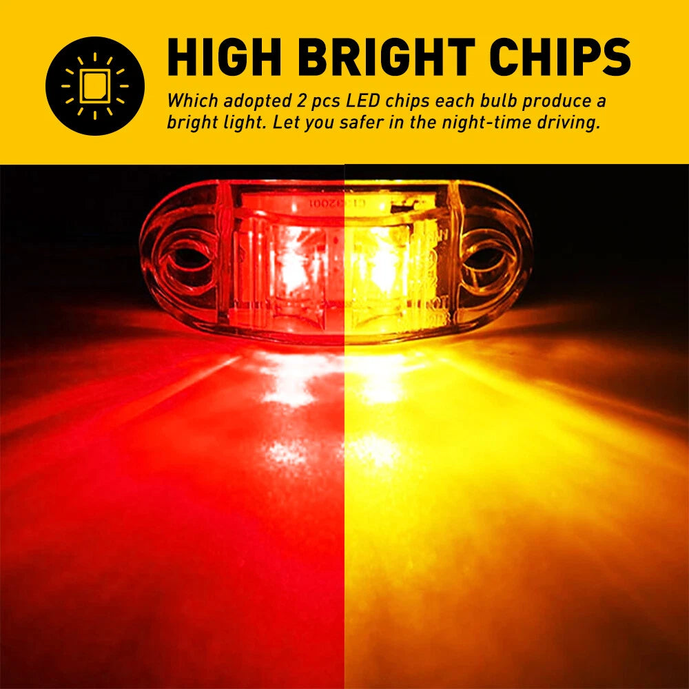 10/20X 2.5"Oval LED Clearance Side Marker Lights Truck Trailer RV Amber/Red EOA 6B93BC-57
