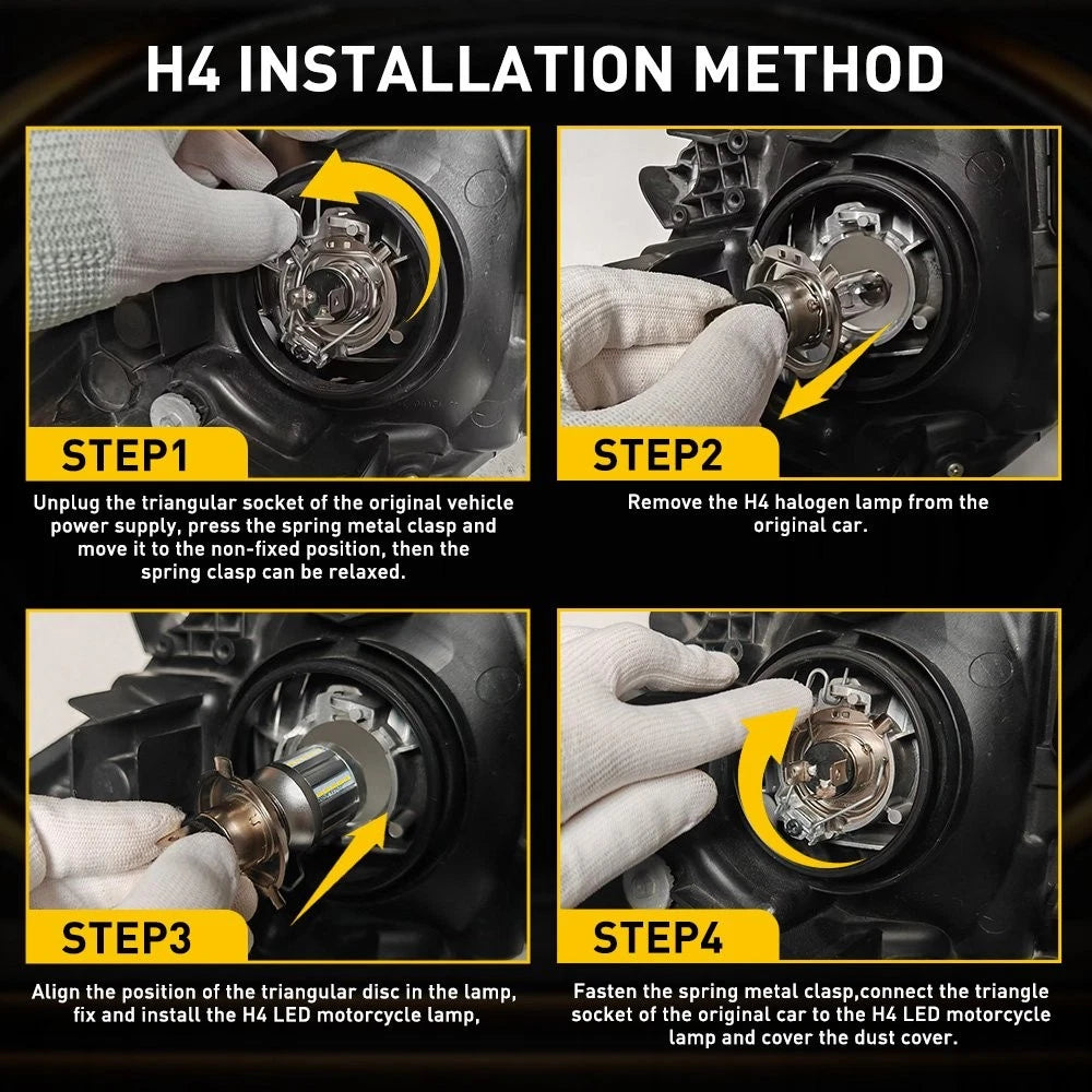 For Motorcycle 6500K H4 LED Hi/Lo Beam Front Light Bulb Super Bright Headlight A 6B93BC-57