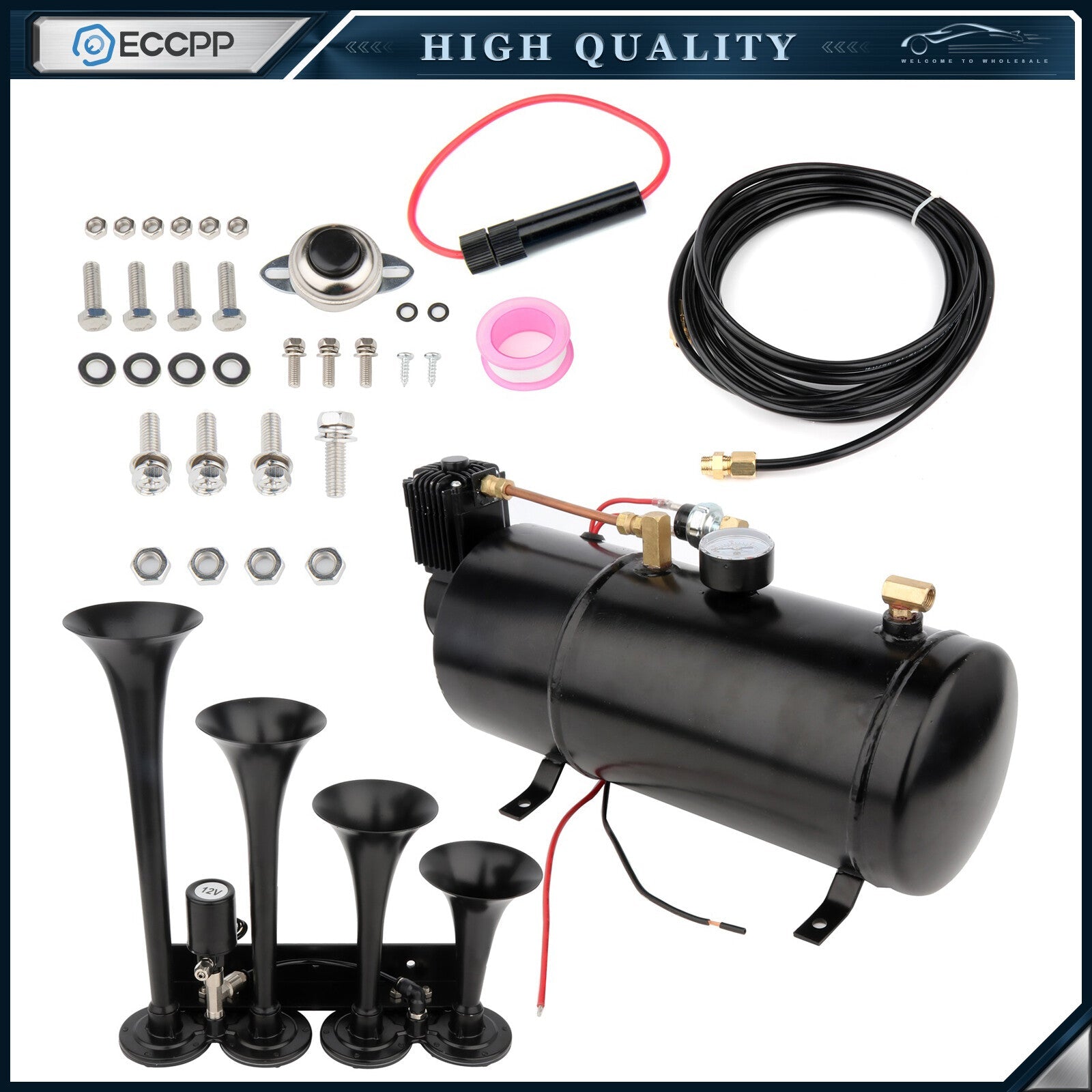 1G 4 Trumpet Train Air Horn Full System Kit 150PSI Air Compressor for Car Truck 6B93BC-57