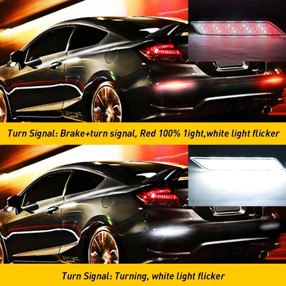 LED Rear Bumper Reflector For Light Honda Civic 9th White 2013-2015 Clear Lens 6B93BC-57
