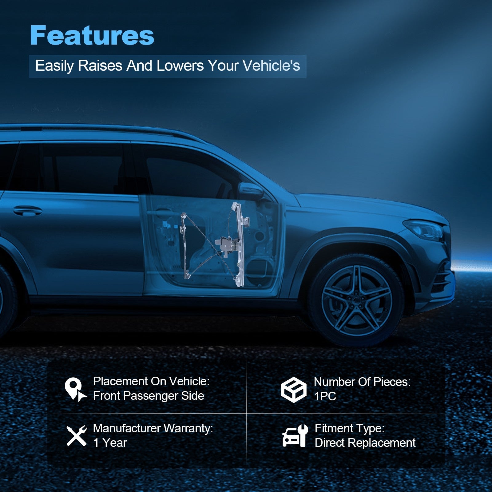 For Chevrolet Avalanche 2007-2013 Front RH Side Window Regulator w/ Motor 6B93BC-57