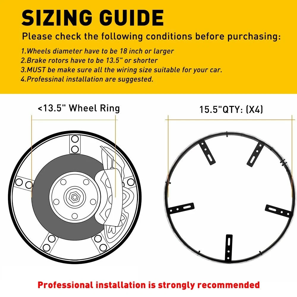 4PCS 15.5" RGB Color LED Chasing Truck Wheel Rings Rim Lights For Jeep Wrangler 6B93BC-57