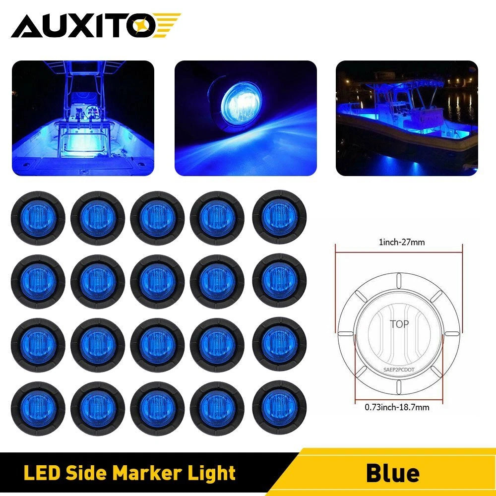 20X 3/4" Round LED Marker Side Clearance Bullet Lights Truck Trailer 12V Blue 6B93BC-57