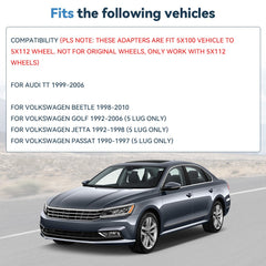 2 Pcs 20mm 5x100 to 5x112 Wheel Adapters 14x1.5 For VW Golf Jetta Beetle Audi TT