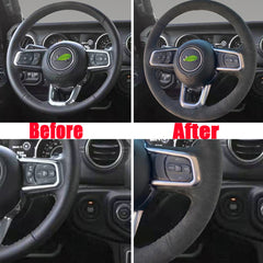 Suede Leather Steering Wheel Hand-stitch on Wrap Cover For Jeep Wrangler 2018-21