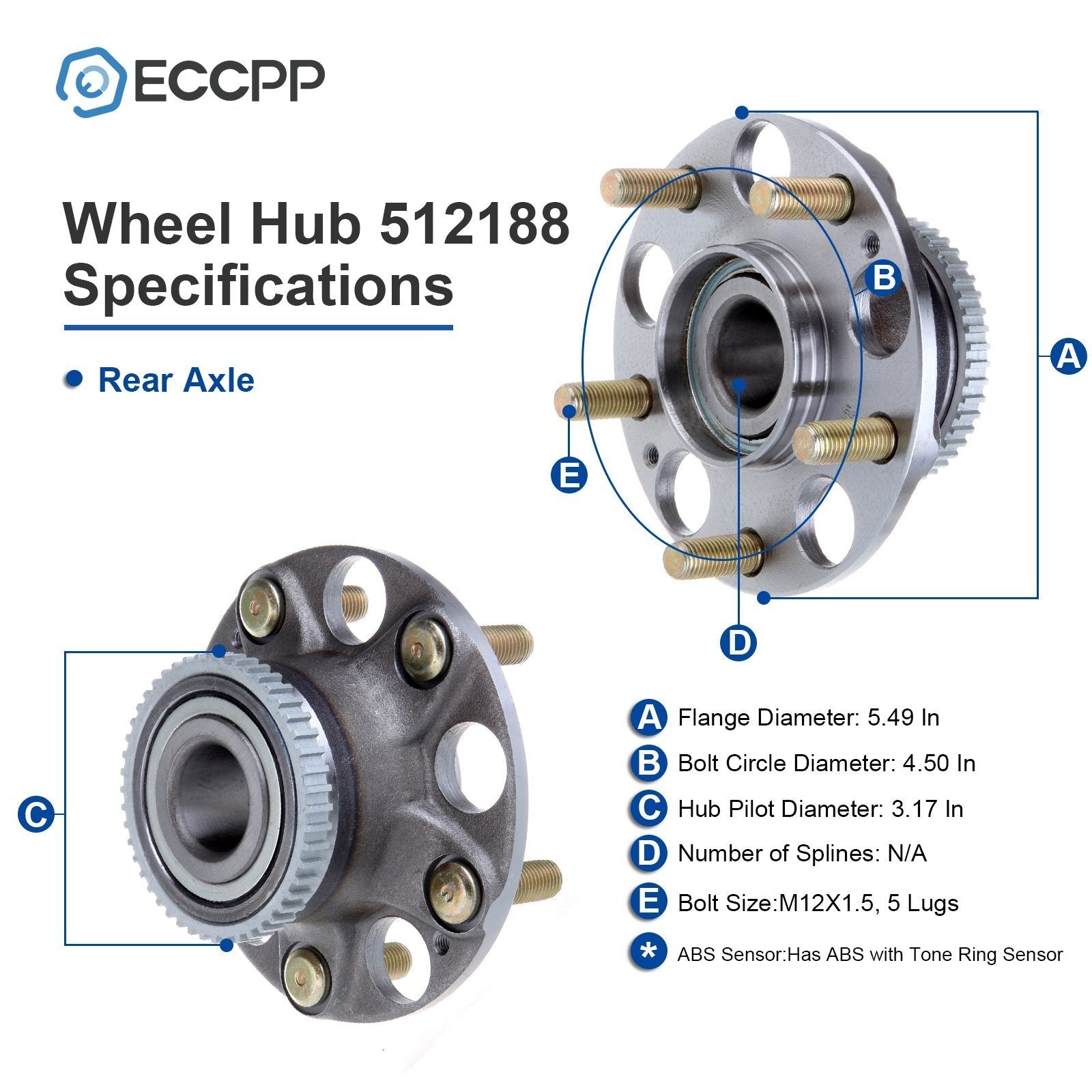 1Pc Wheel Hub Bearing Rear Fits Honda Accord 2003-2007 Acura TL 2004-2008 w/ ABS 6B93BC-57