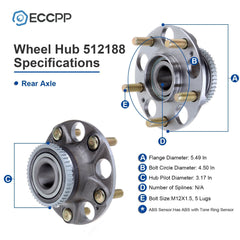 1Pc Wheel Hub Bearing Rear Fits Honda Accord 2003-2007 Acura TL 2004-2008 w/ ABS 6B93BC-57