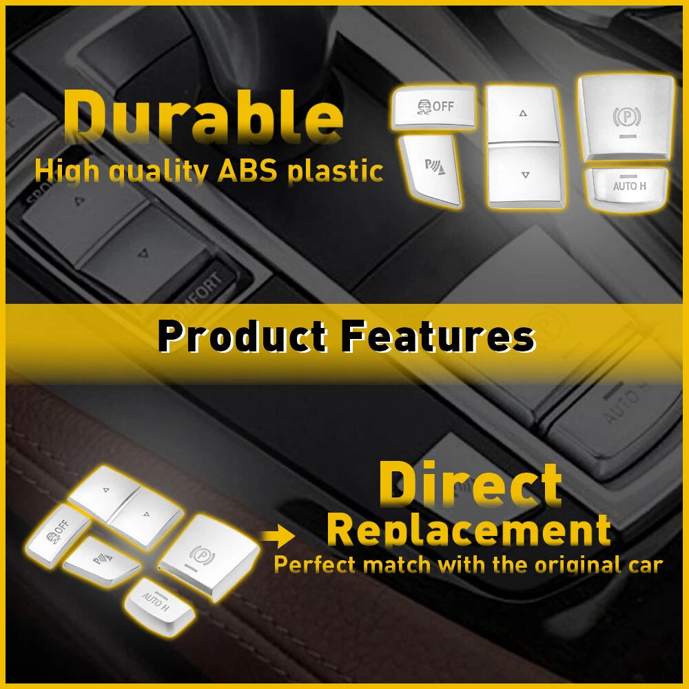 5pcs/Set Handbrake Auto Hold Switch Button Cover Trim For BMW 5 6 7 X3 X5 X6 F10 6B93BC-57