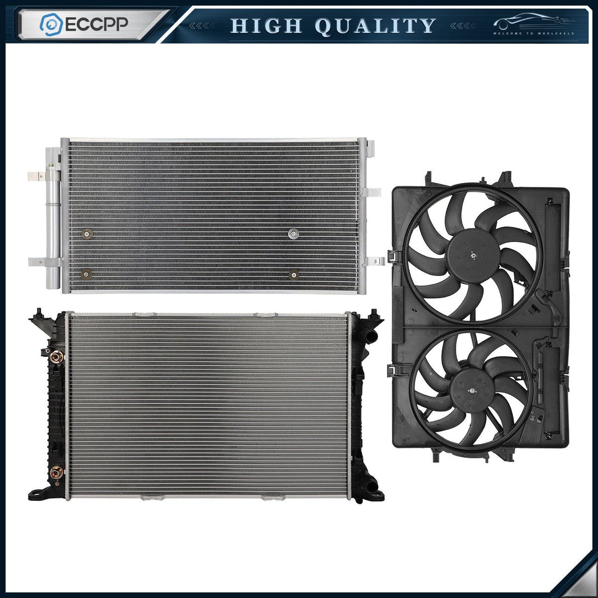 Electric Radiator Condenser Cooling Fan Kit For 2009 2010 2011-2016 Audi A4 6B93BC-57