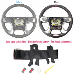 Carbon Fiber&Hole Leather Steering Wheel Hand Sewing Wrap Cover For GMC Yukon XL