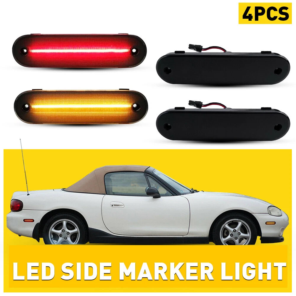 For Mazda Miata MX-5 1990-2005 Car Auto Front Rear LED Side Marker Lights Smoked 6B93BC-57