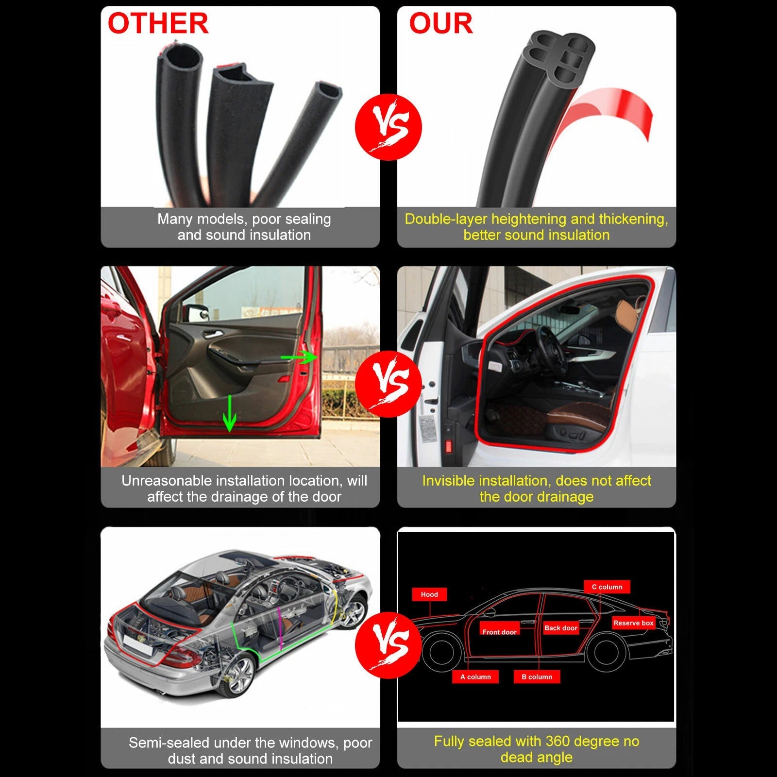 Universal Car Door Rubber Seal Weather Hollow Strip Weatherstrip 16FT 5M L-Shape 6B93BC-57