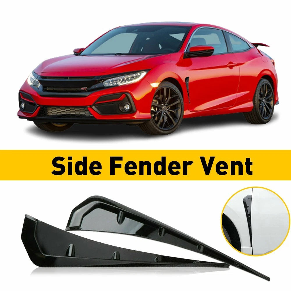 For 2016-2021 Civic Honda Glossy Black ABS Side Fender Vent Air Wing Cover Trim 6B93BC-57