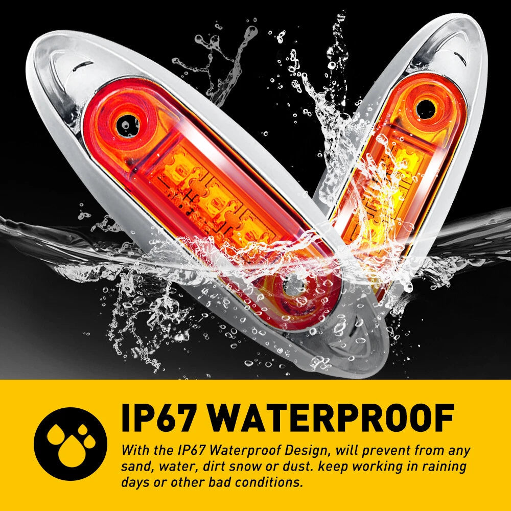 10x Amber+Red LED Side Light Marker Clearance Light for Trailer Truck RV Camper 6B93BC-57