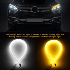 2x Flexible 60cm Car Switchback Headlight Tube LED Strip DRL Light Amber/White 6B93BC-57