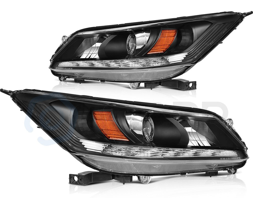 ECCPP Halogen Headlights Assembly For Honda Accord 2013-2015 Pair Black Amber 6B93BC-57