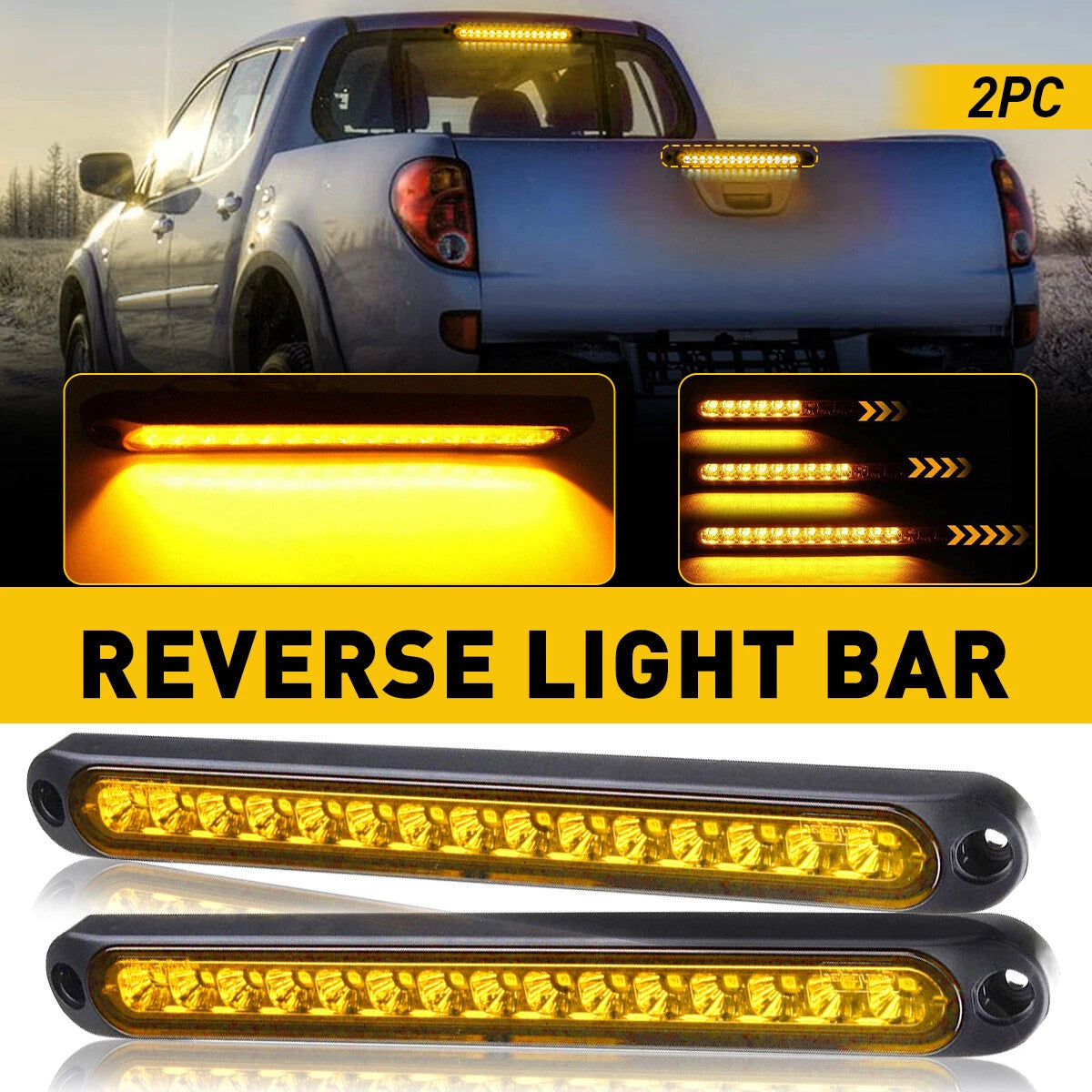 2pcs 15 Amber LED Sealed Strip Truck Trailer Rear Stop Tail Turn Brake Light Bar 6B93BC-57