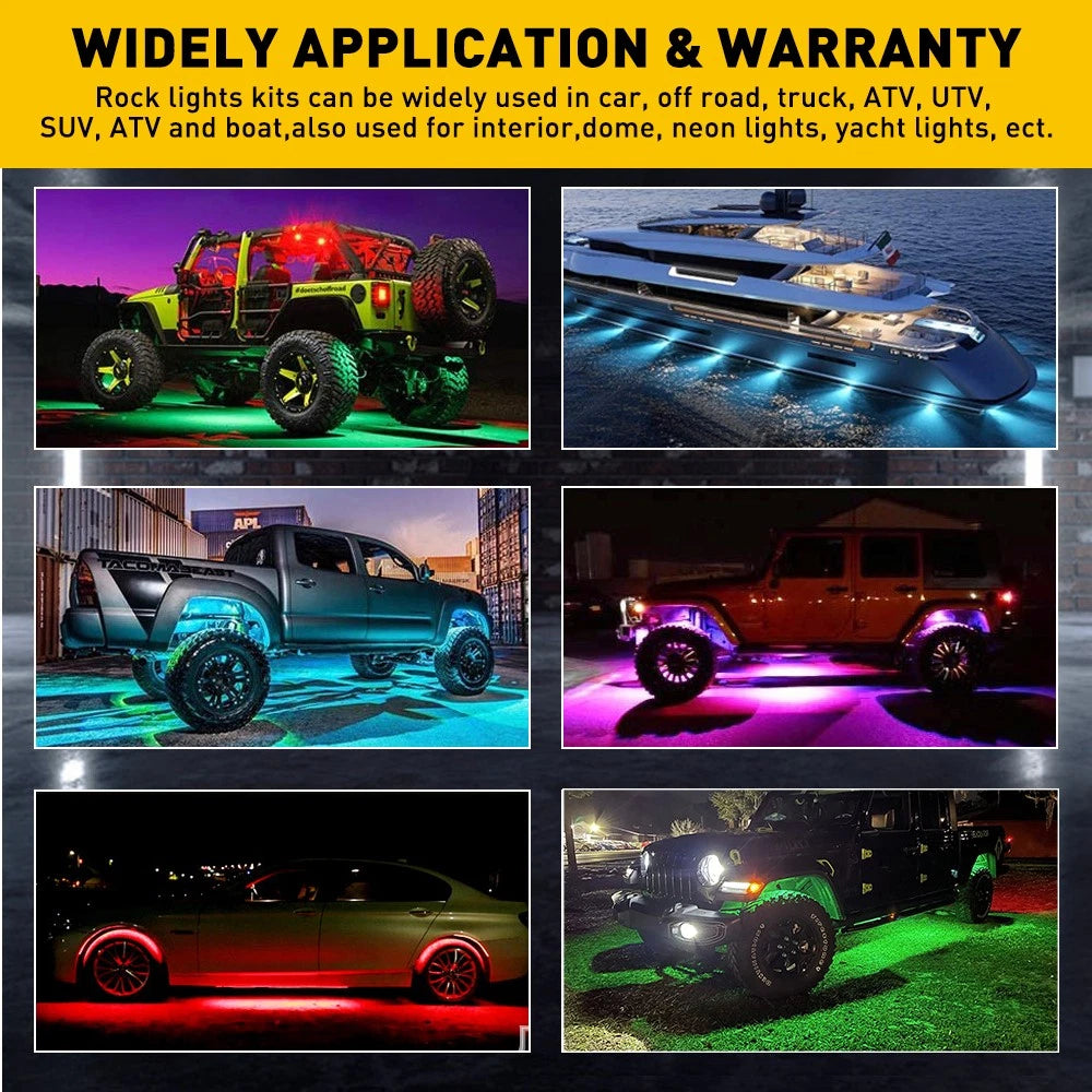 For Polaris RZR XP 1000 900 10X RGB Rock LED Lights Kit Underbody Music Wireless 6B93BC-57