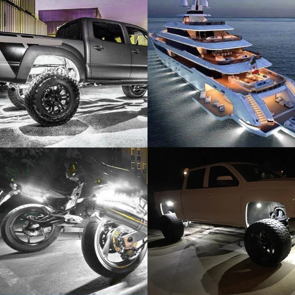 8X Rock LED Lights White Underbody Trail Glow Rig Lamp Offroad SUV Pickup Truck 6B93BC-57
