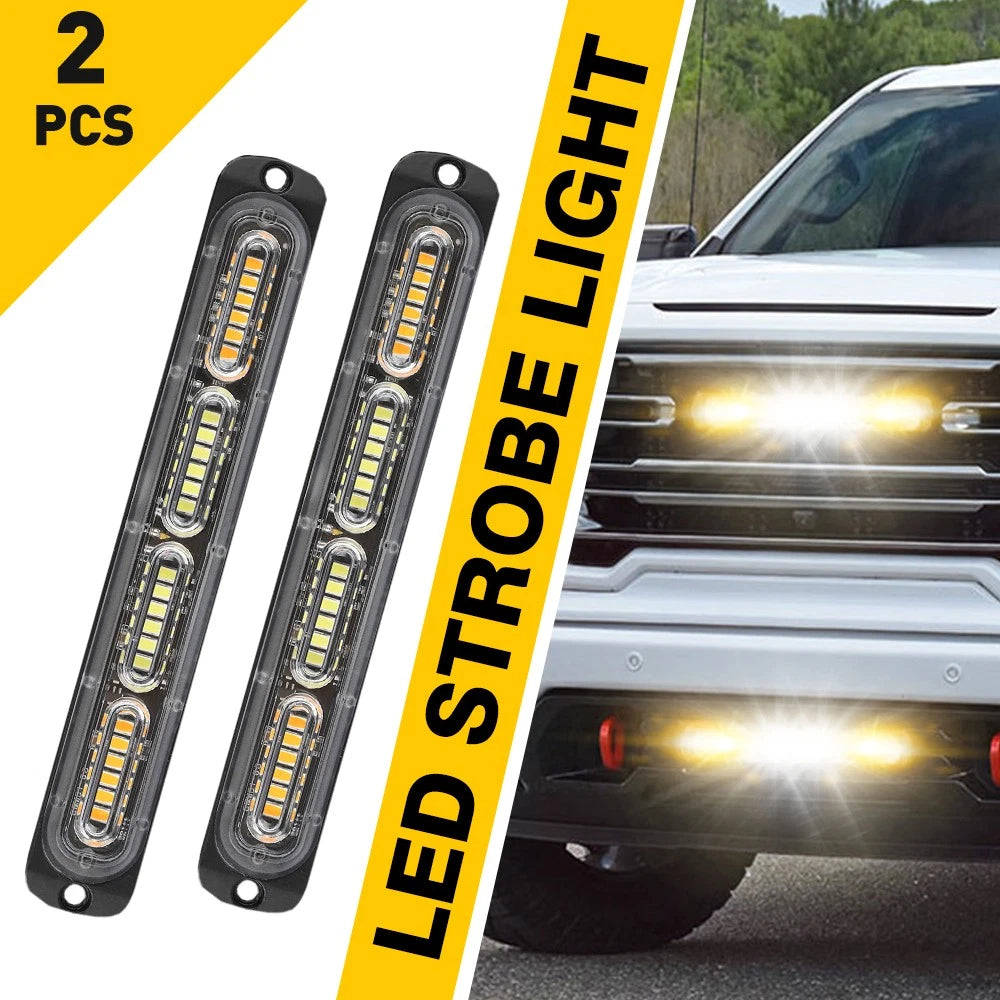 2x 18 Flashing LED Amber/White Strobe Marker Light Flashing Light Bar Car 12V EA 6B93BC-57